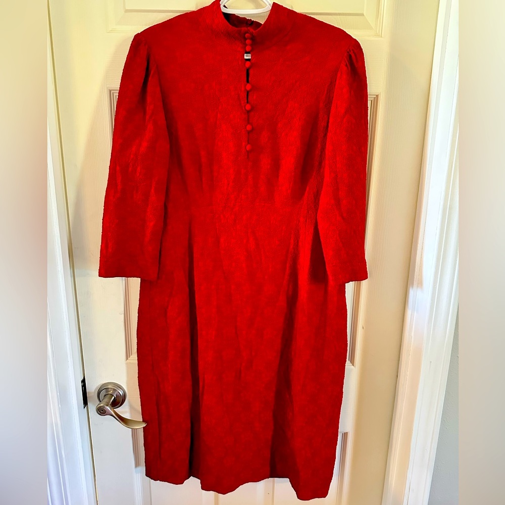 EUC Nanette Lenore Red Dress With Button Up Front and Zip Up Back Size 16